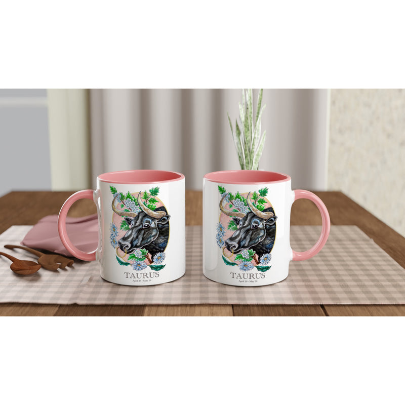 Taurus - White 11oz Ceramic Mug with Color Inside