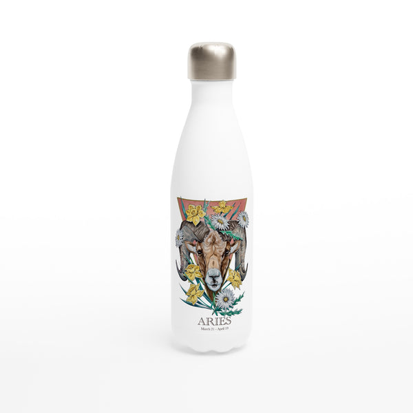 Aries - White 17oz Stainless Steel Water Bottle