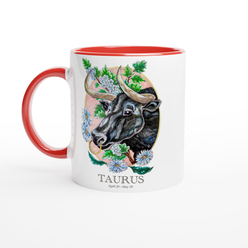 Taurus - White 11oz Ceramic Mug with Color Inside